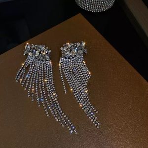 Earring tassel long silver Cz Diamond large jewelry women bling wedding prom